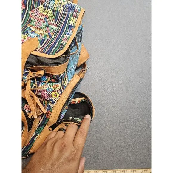 Large backpack Handmade Guatemalan Aztec Southwestern Bag Multiple Pockets - Picture 6 of 12